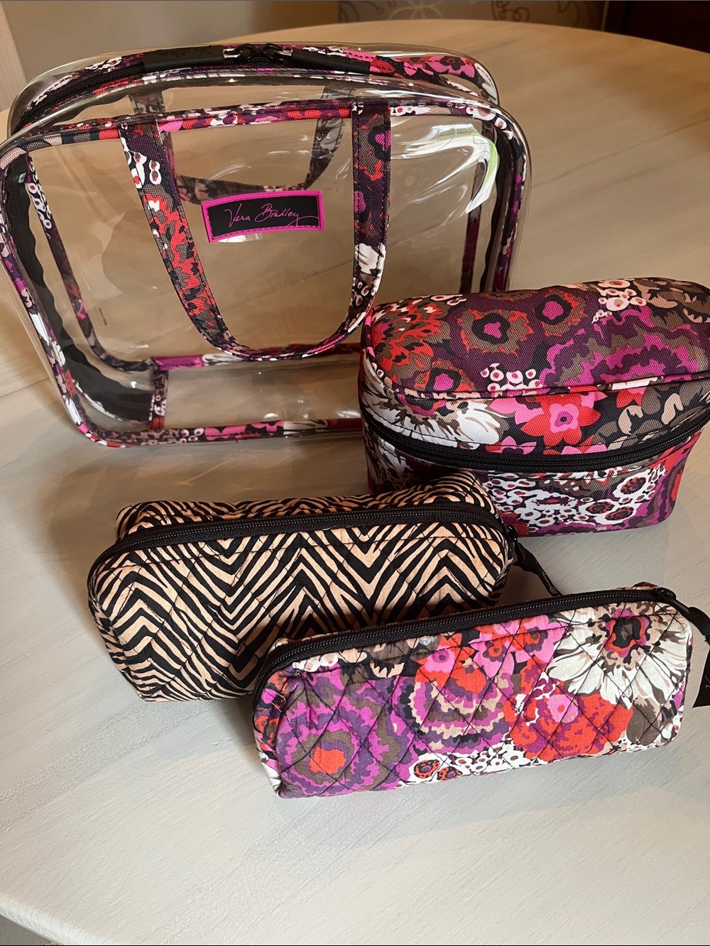 Vera Bradley 4 Piece Quilted Mixed Floral Cosmetic/Toiletries Set